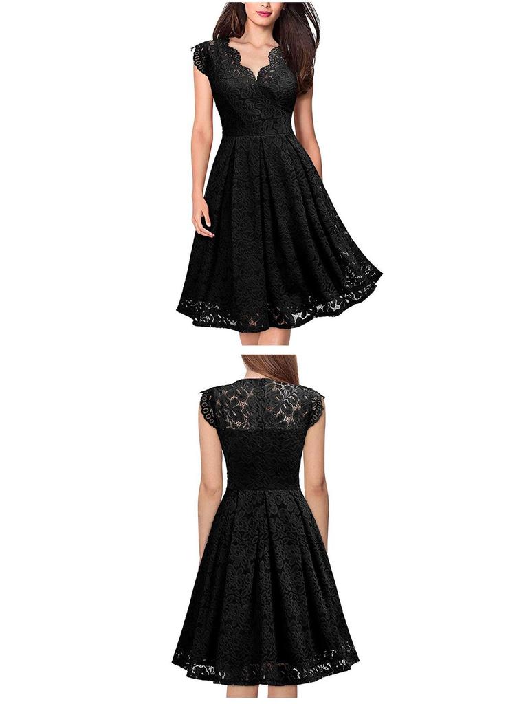 2024 Retro Lace V-Neck Sleeveless Cocktail Dress with Big Swing