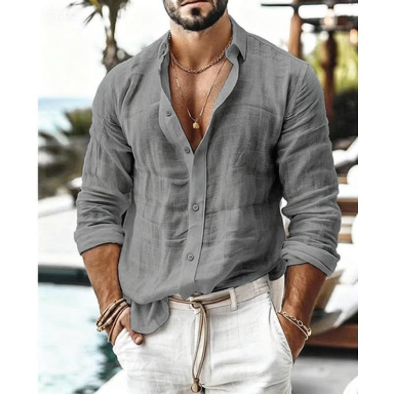 Men Loose Breathable Long Sleeve Solid Casual Cotton Linen Shirt