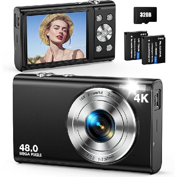 Digital Camera, Autofocus 48MP UHD 4K Vlogging Camera 16X Digital Zoom, Portable Compact Point and Shoot Digital Camera for Teens Adult Beginner with