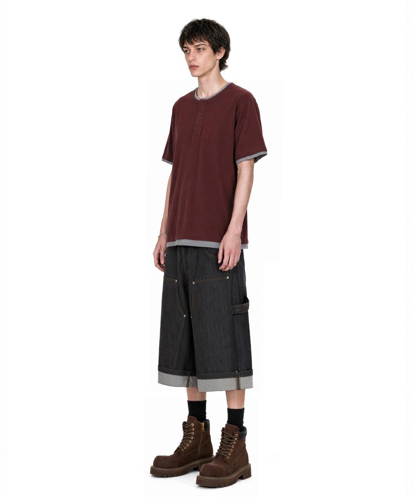 IDWS Layered Henley Neck T-Shirt Burgundy
