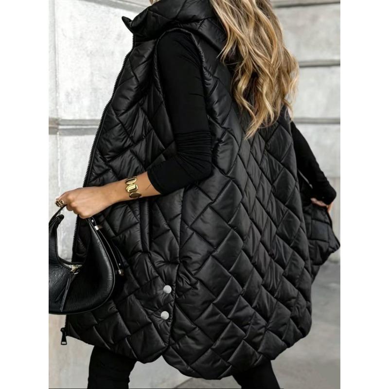 Gilet imbottito senza maniche con cappuccio casual da donna taglie forti
