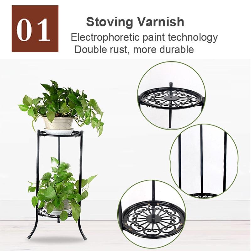 2 Vånings Metall Växtställ Hylla Elegant Display Trädgård Balkong Blomkruka Hylla Ställ Hållare Hem Inomhus Dekor Svart/Vit
