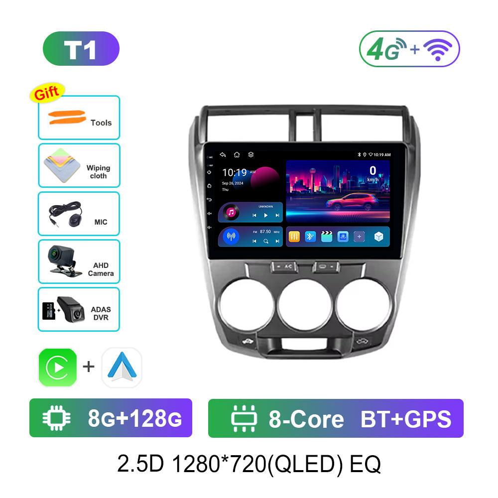 for Honda City 2008 - 2014 Android 14 Intelligent System Car Radio Multimedia Video Player 4G GPS Navi WiFi Split Screen