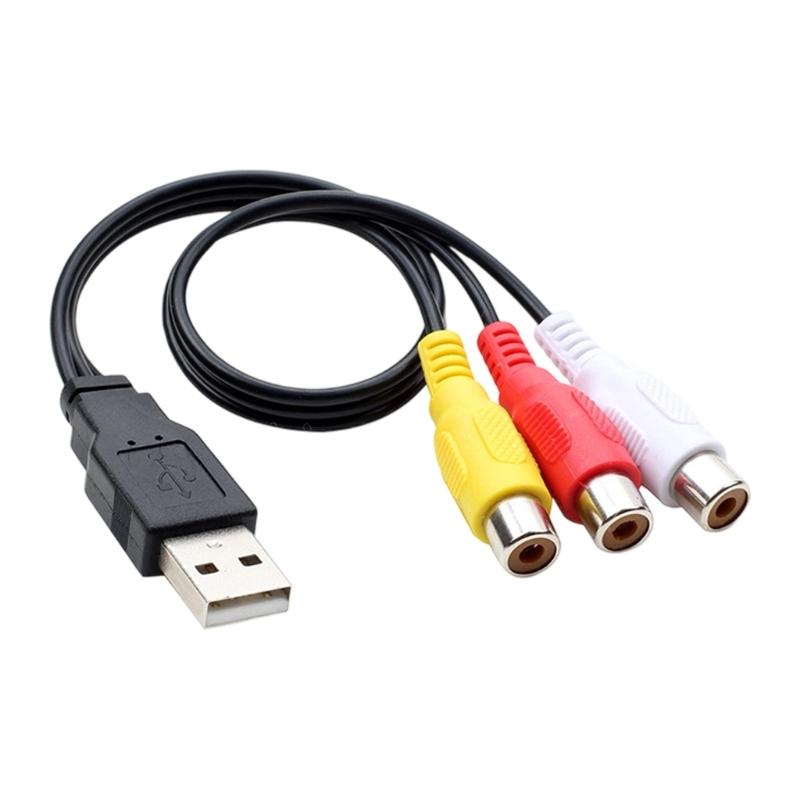 

USB to 3RCA Female Jacks Splitter Cables with EMIs RFI Shielding Flexible PVC Jackets for Sound Video Output