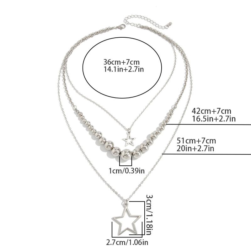 Fashion Metal Star Pendant Necklace For Women Punk Hip Hop Silver Color Multi Layered Pentagram Tassel Necklace Y2K Jewelry Gift