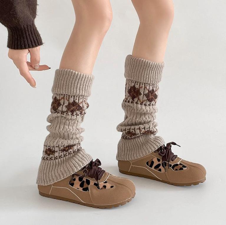 Fair Island Jacquard Retro With Pantyhose Knitted Calf Cover Women'S Autumn And Winter Thickened Warm Wool Stockings