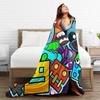 Warm BlanketStudents Camping Geometry Dash Gaming Game Throw Blanket  Flannel Bedspread For Couch Bed Funny Sofa Bed Cover