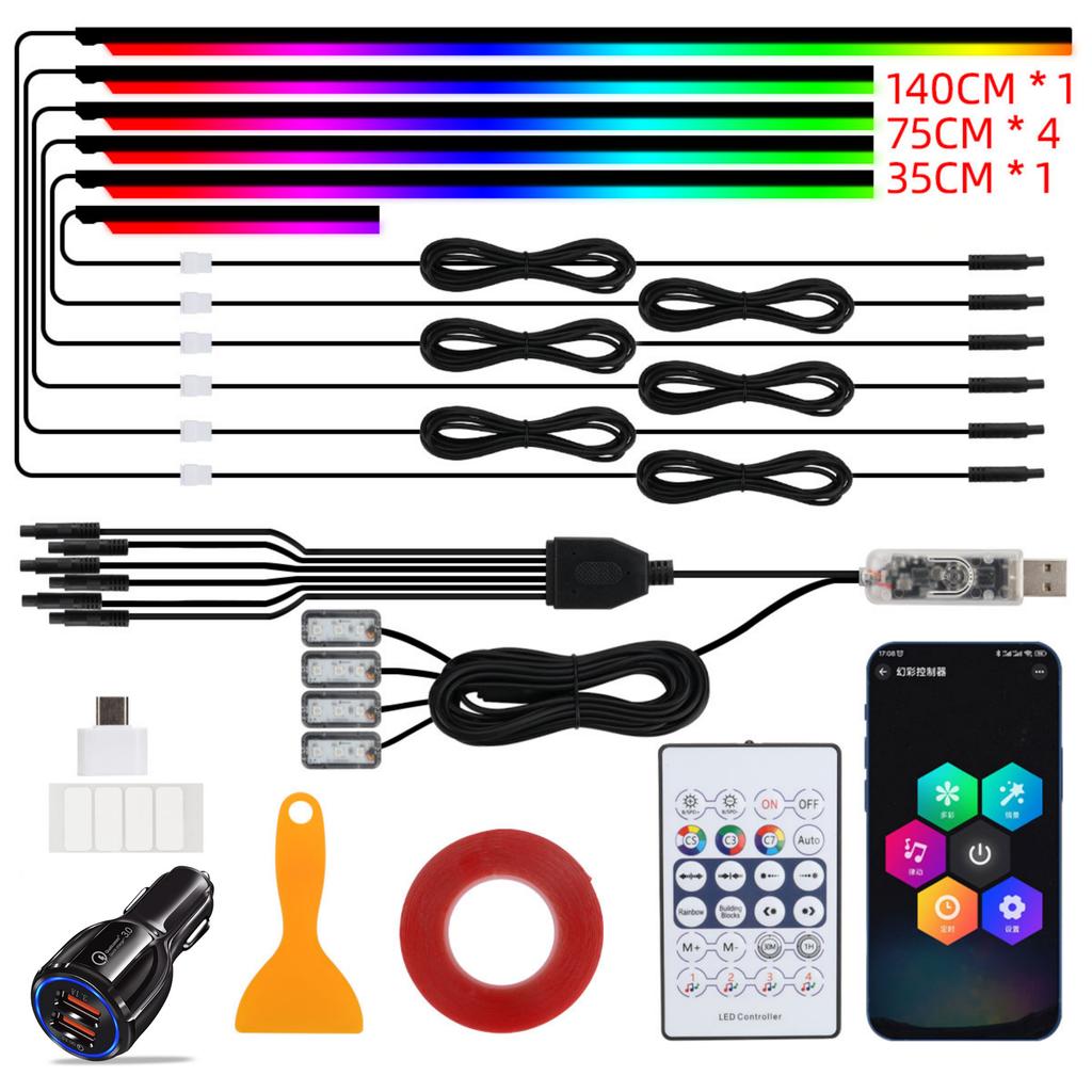 KEVANLY Car Ambient Lights 10 in 1 Footwell Universal RGB Atmosphere Lamps USB APP Remote Cigar Lighter for Tesla Model 3 Y S X