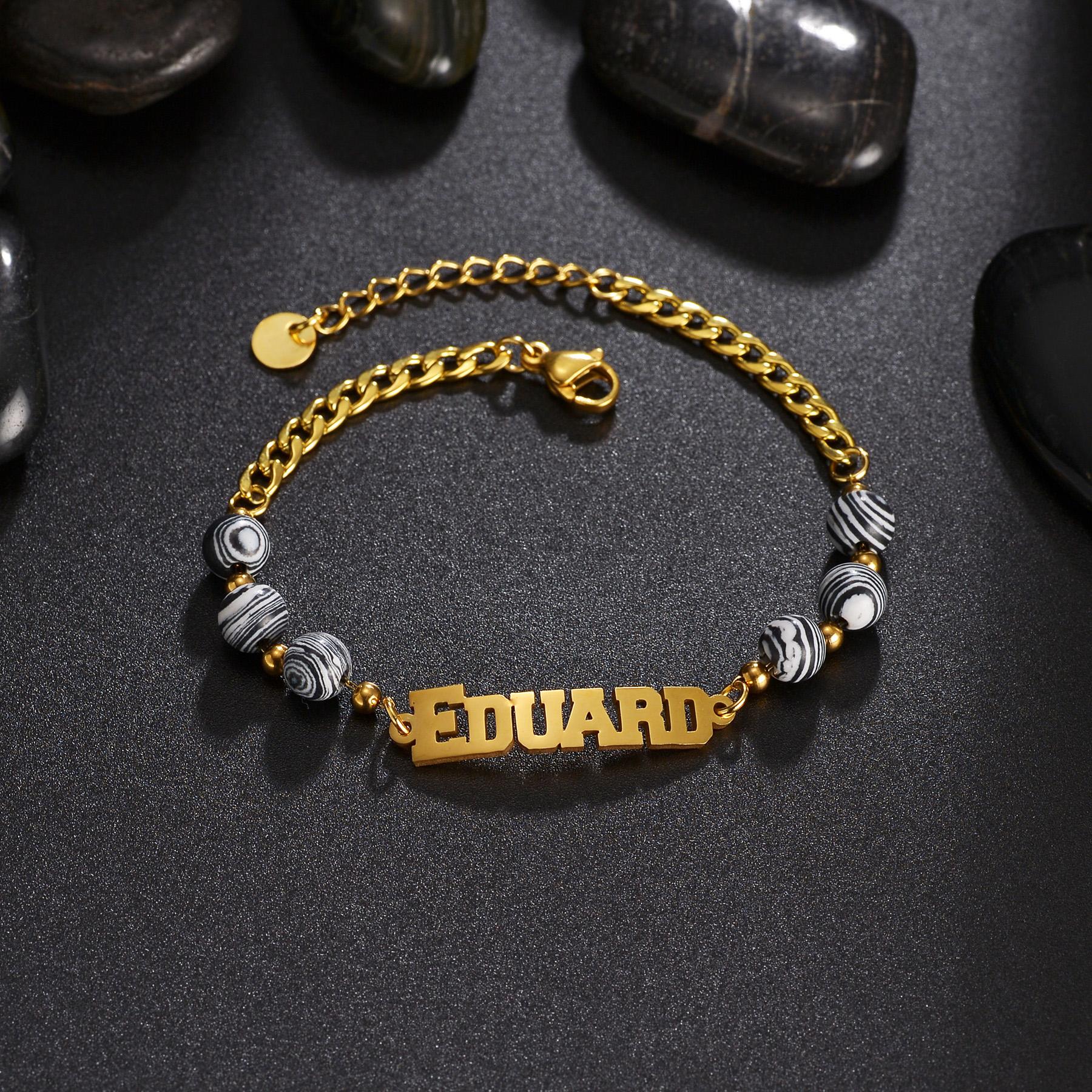 

Atoztide Personalized Custom Name Bracelet Stainless Steel For Women Men Letter Color Beads Chain Bangle Birthday Jewelry Gift Silver color&9cm