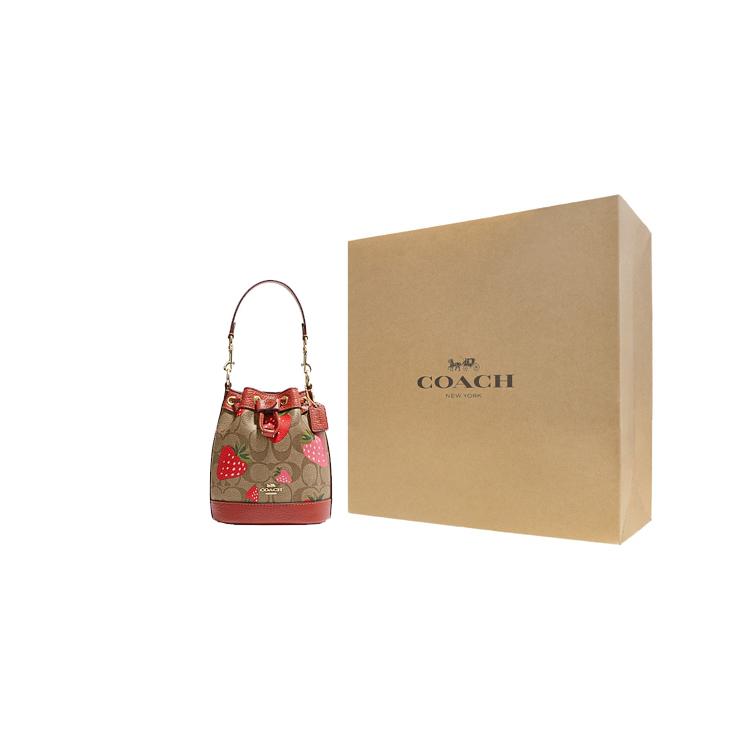 New COACH Dempsey Cow Leather Bucket Bags Handbags Medium Size Women's Red & Brown Monogram CH164-IME7V