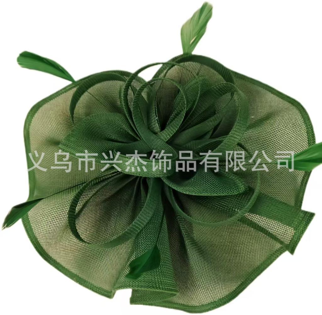 Actuación artística Tocado de malla nupcial Flor de plumas para el pelo Accesorio para el cabello Sombrero de copa de hilo Eugen Diadema Pasador modelado