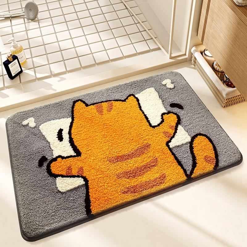 Plush Animal Bathroom Mat Non-Slip Absorbent Floor Rug Shower Entrance Washroom Decor Cartoon Style
