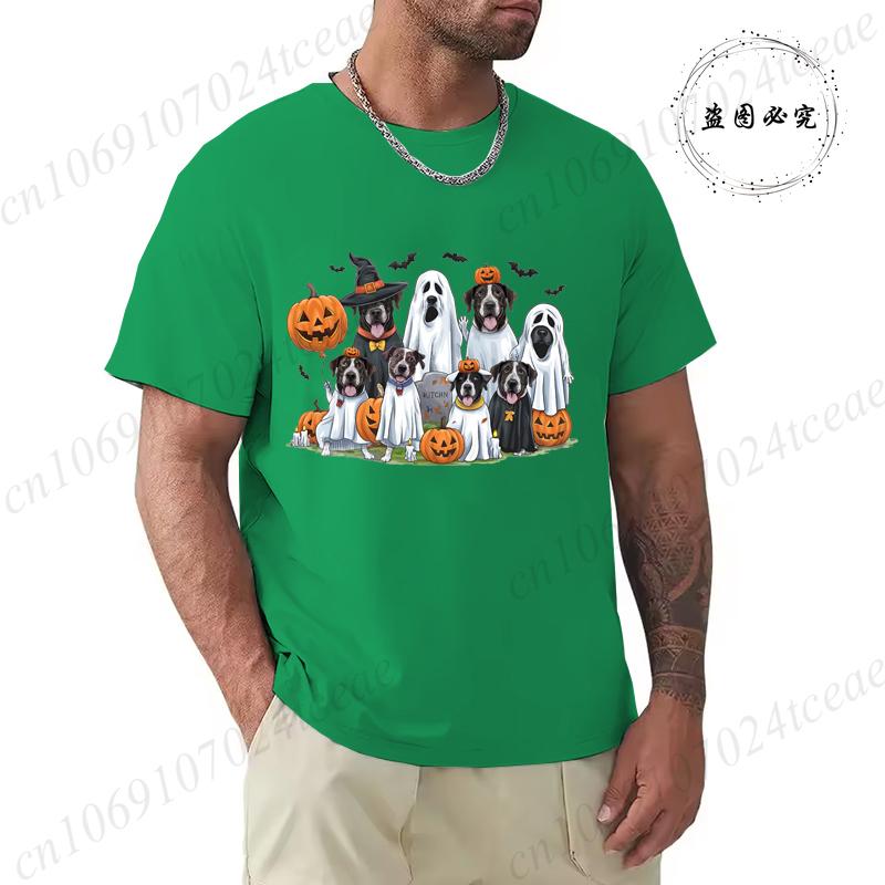 Halloween Spooky Ghost Dog Graphic T-Shirt Men Women Graphic T-Shirt Casual Short Sleeves Tops Spooky Season Print Clothing