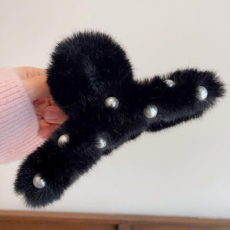 Adorabile Pinza Artiglio Peluche Perla: Accessorio Capelli Autunno & Inverno per la Nuca, Grande Pinza a Squalo da Ragazza