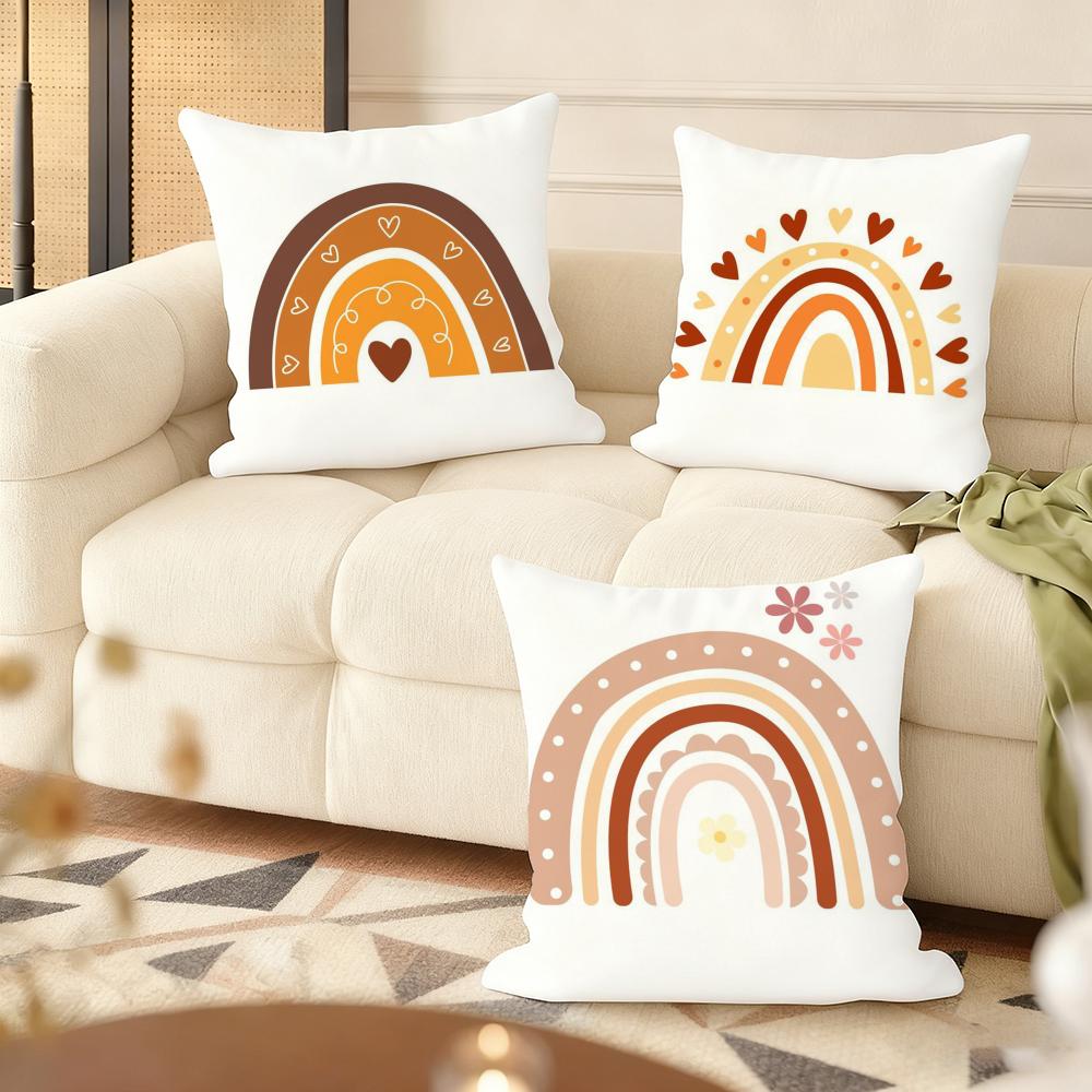 Rainbow Print Cushion Cover Soft Plush Double-Sided Printed Sofa Pillow Cushion Cover | Cozy All-Season Durable Decor Gift