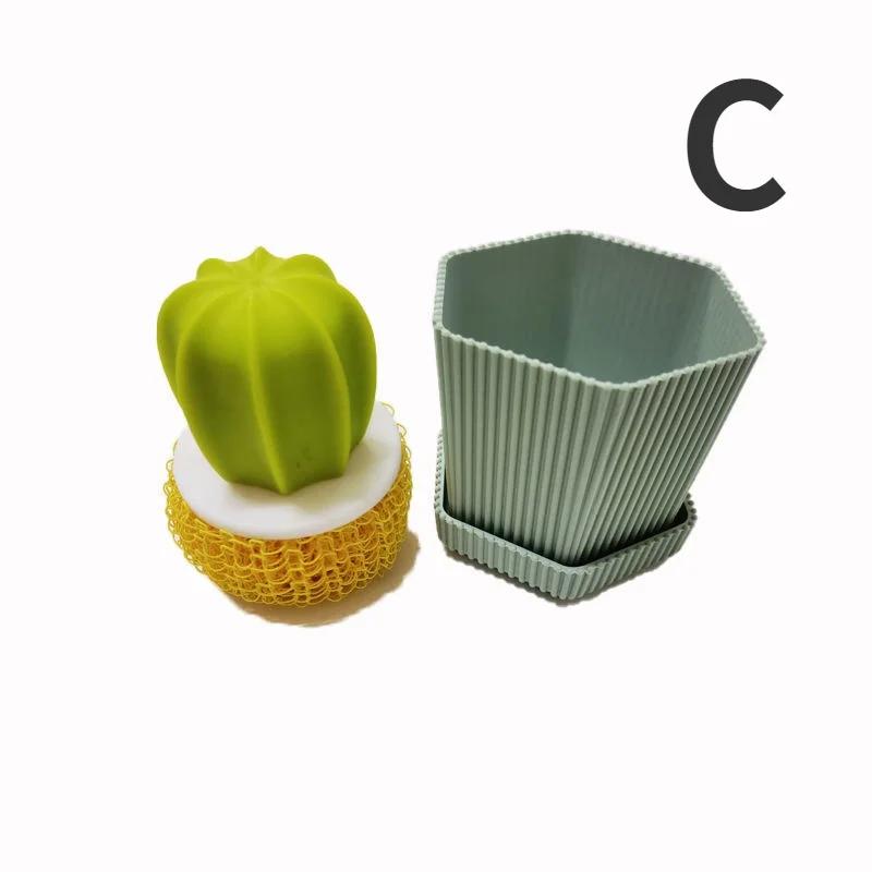 New Creative Pot Brush Cactus Nano Cleaning Ball Gradient Cleaning Brush Kitchen Cleaning Tools