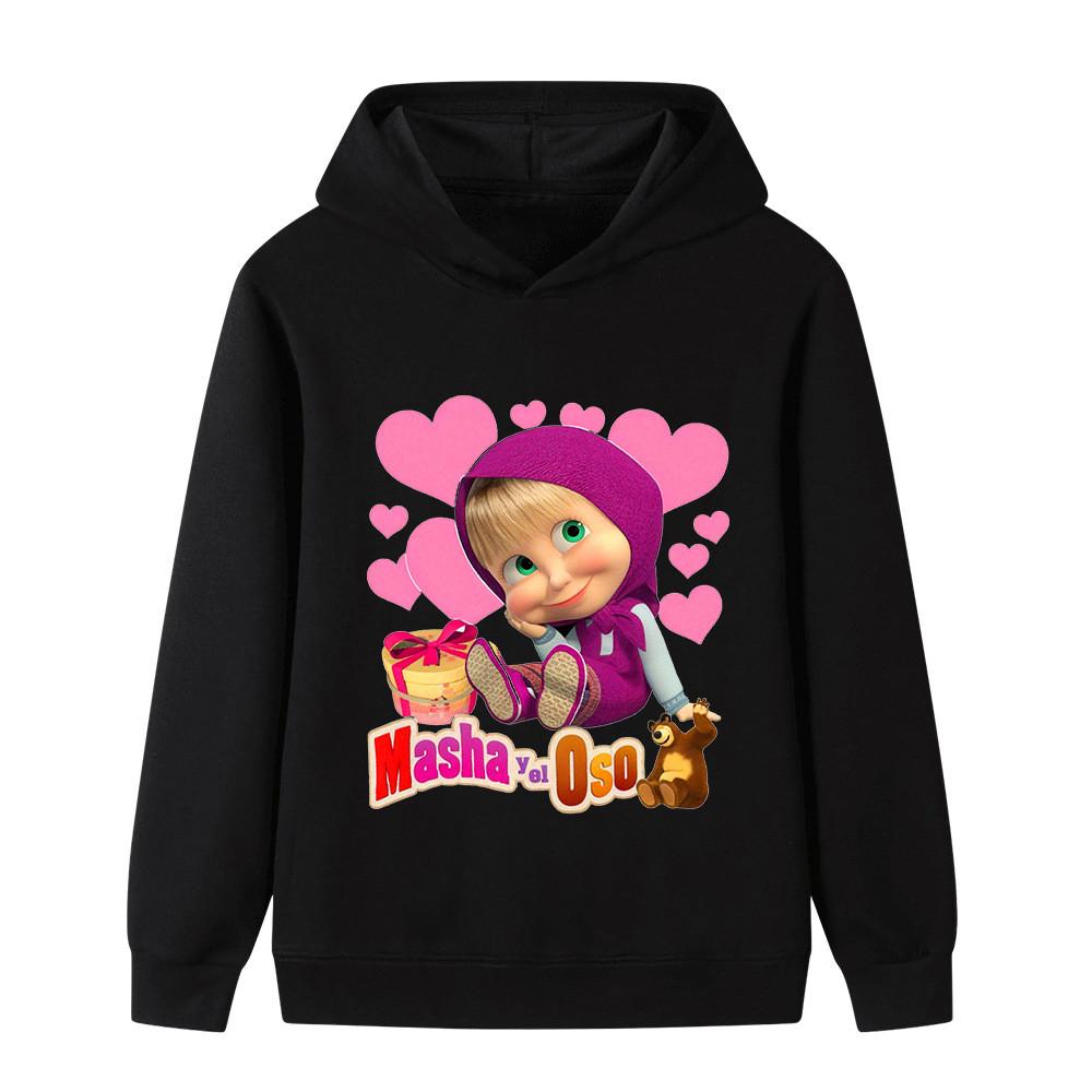B1343 Children Girls Masha Bear Print Long Sleeves Sweatshirt Hoodie 100cm чёрный
