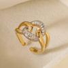 Two-Tone Geometric Open Cubic Zirconia Ring for Women, Adjustable Ins Fashion Jewelry, Minimalist Luxury Gift