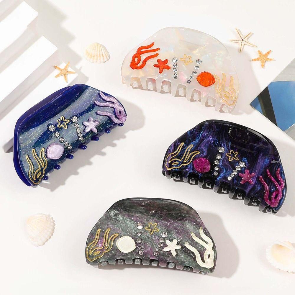 Pearl Rhinestone  Hair Claw Starfish Acrylic Shark Clip Personalized Ocean Shell  Hair Grab  Female