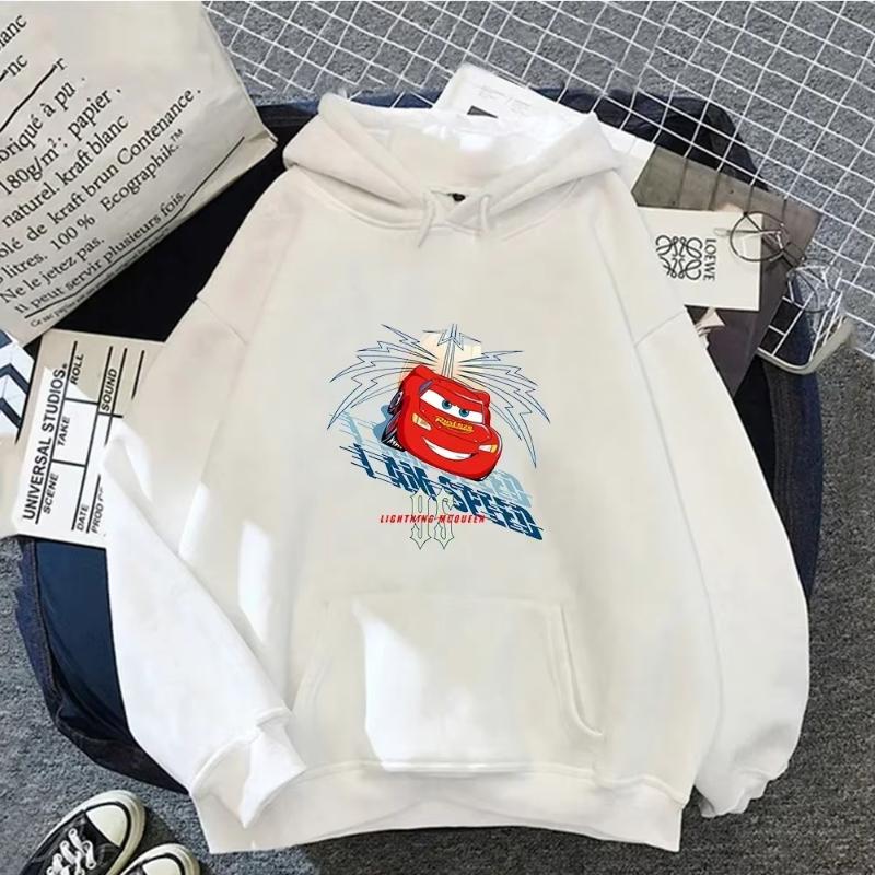 Cars Lightning McQueen Hoodies Women Vintage Jasmine Kawaii Hooded Pullover Clothes Cartoons Sweatshirt Harajuku Aesthetic Tops
