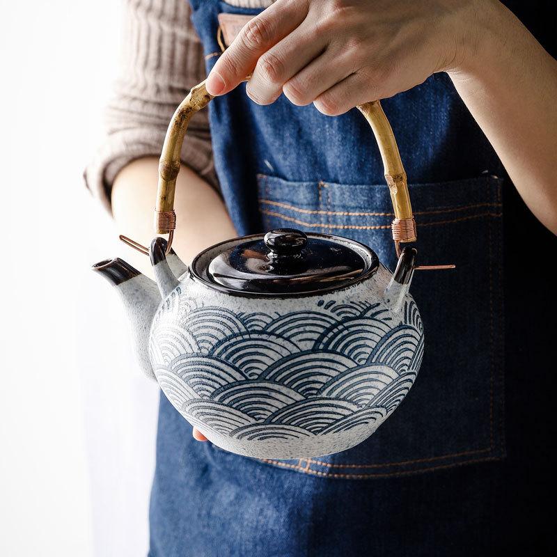 Ceramic Teapot Crockery Portable Kettle Tea Cup Blue Wave Water Ware Porcelain Chinese Kung Fu Drink Ware For Tea Ceremony