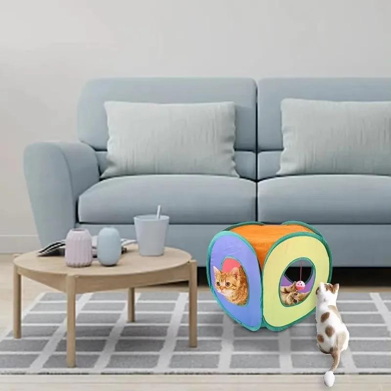 Fun Cat Tunnels Inside Foldable Cube Cat Tent Kitten Toy Tent House Interesting Pet Tunnel Toy Small Dog Playing Training