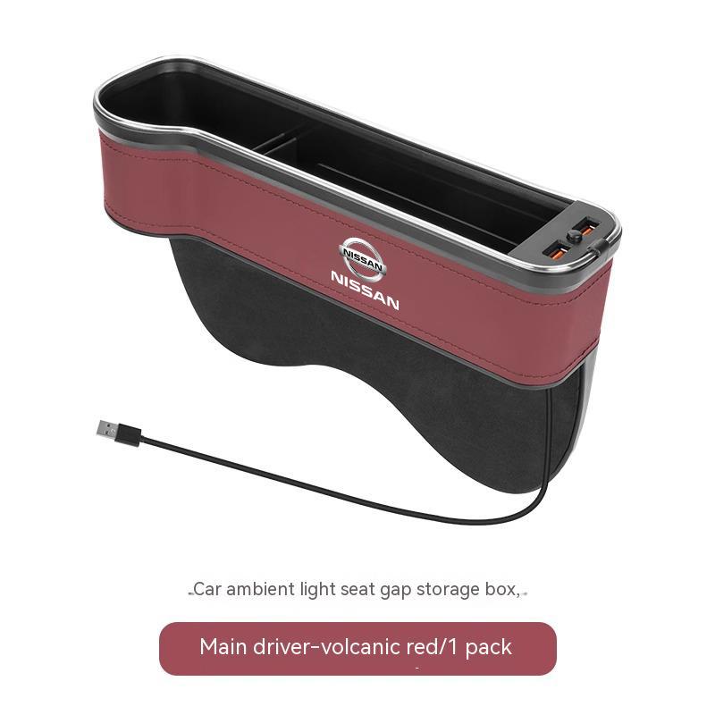 AUK2 Car USB Charging Colour Light Seat Gap Storage Box For Nissan X-Trail Qashqai Sentra Serena Tiida Teana Juke Leaf Micra Almera