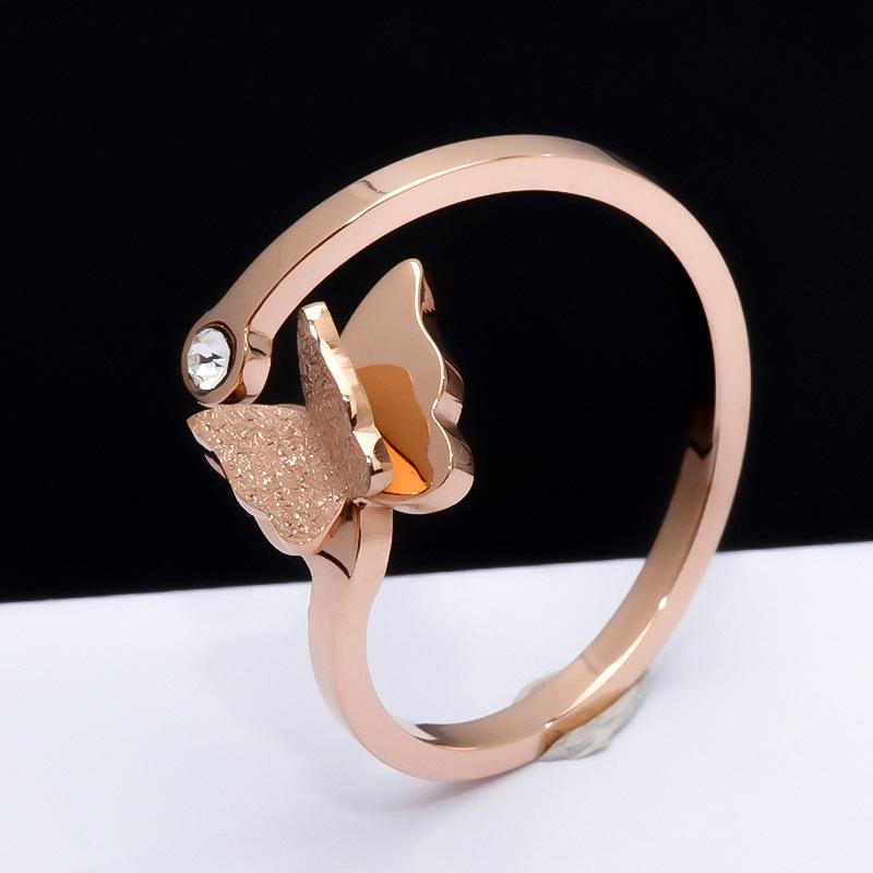 Titanium Steel Ring Rose Gold Zircon Couple Open Adjustable Finger Ring Fashion Jewelry