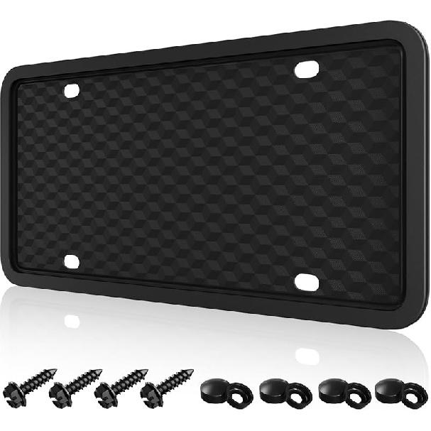 1 Pack License Plate Frames, TPU Black Car Licence Plates Frame Holder for Men and Women - Front & Rear Plate Frame Protector with Screw Kit