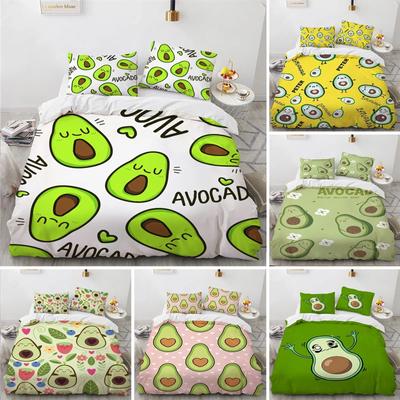 Funda Nórdica de Aguacate 3D Microfibra Linda Fruta Funda de Edredón Caricatura Caras de Aguacate Juego de Cama Completo Para Niños Niños Niñas Adultos
