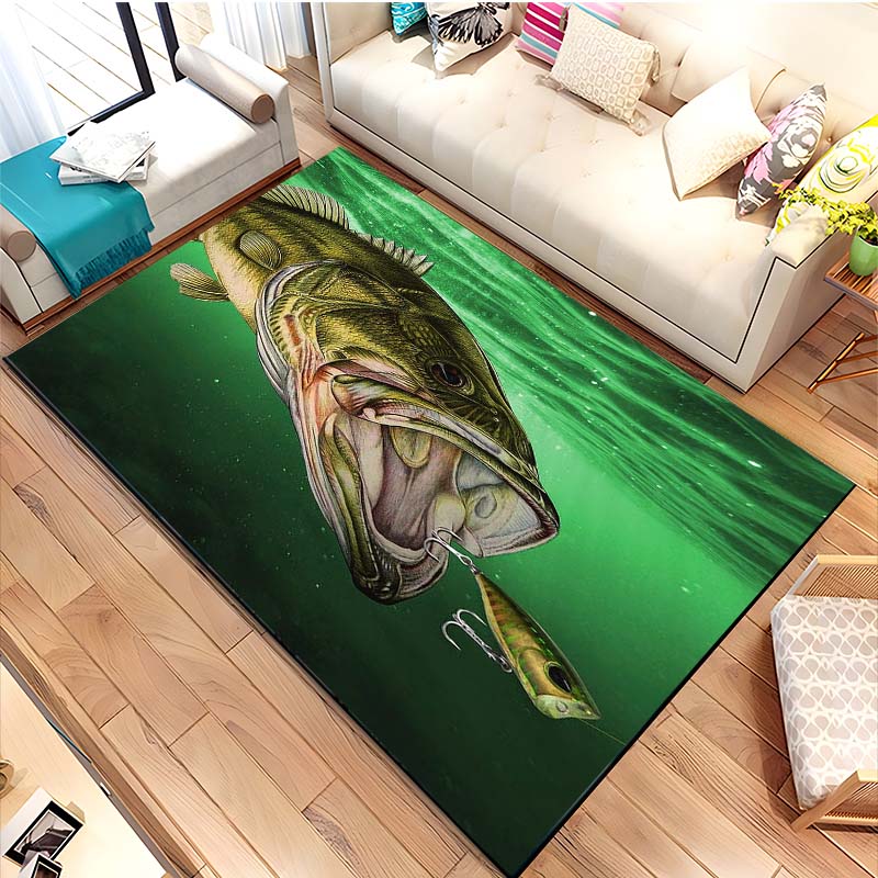 15 Sizes Lure Fishing Rug Anti-Slip Mat Dining Room Living Room Area Rug Soft Bedroom Rug Fishing Lovers Gift Home Decor