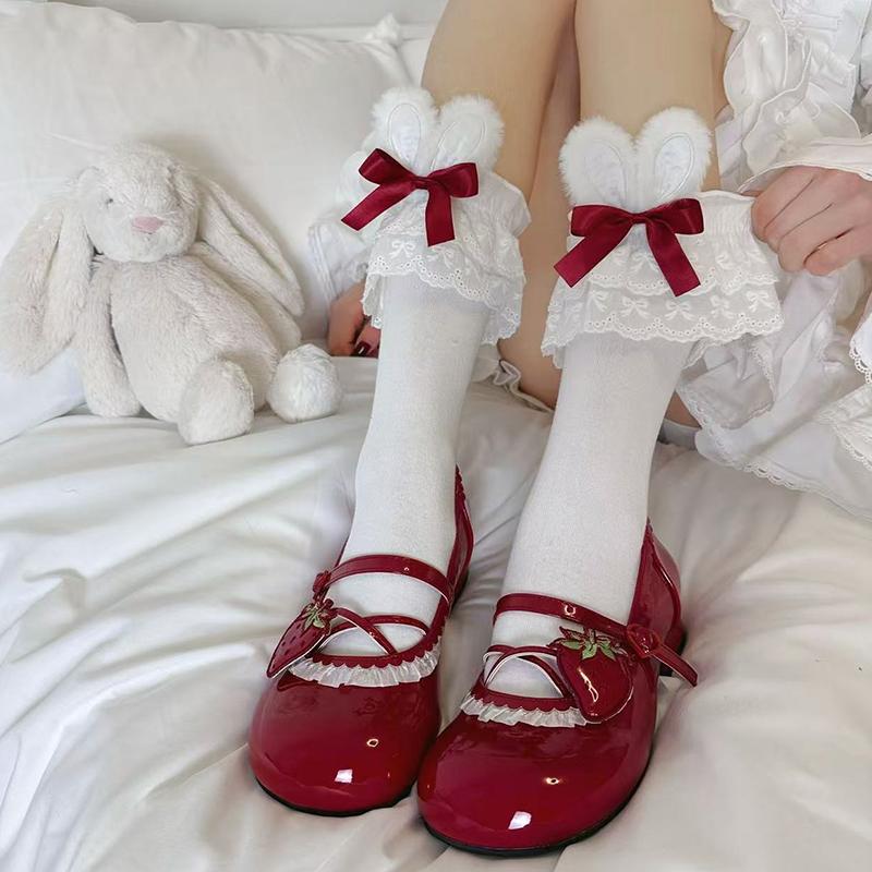 Japanese Harajuku Lolita Sweet Rabbit Ear Socks Women Summer Jk Bow Short Socks Lolita Lace Large Lace Sweet Socks