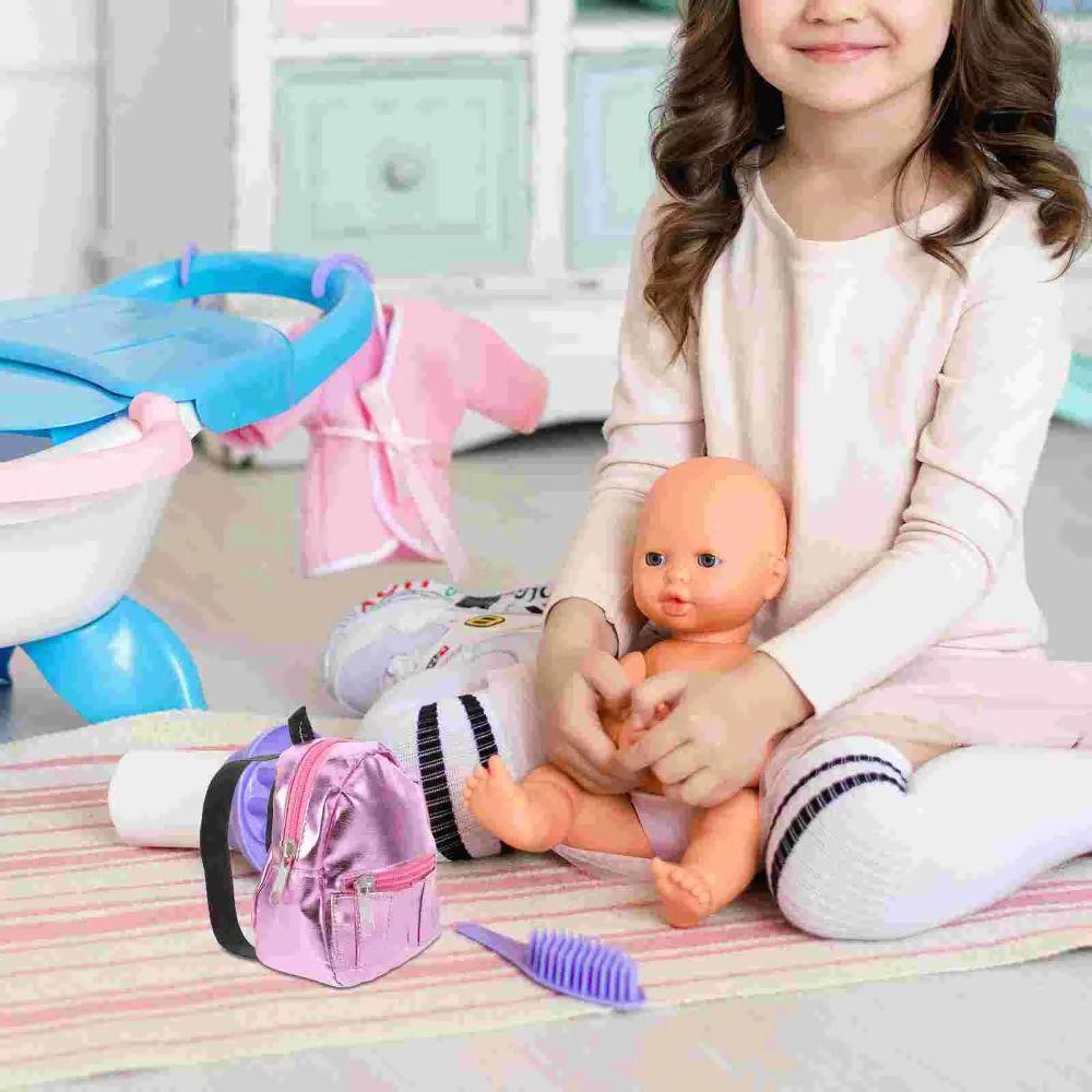 PU Glitter Doll Backpack Pink Silver Mini Knapsack 18inches Doll Backpack  Dolls Accessories