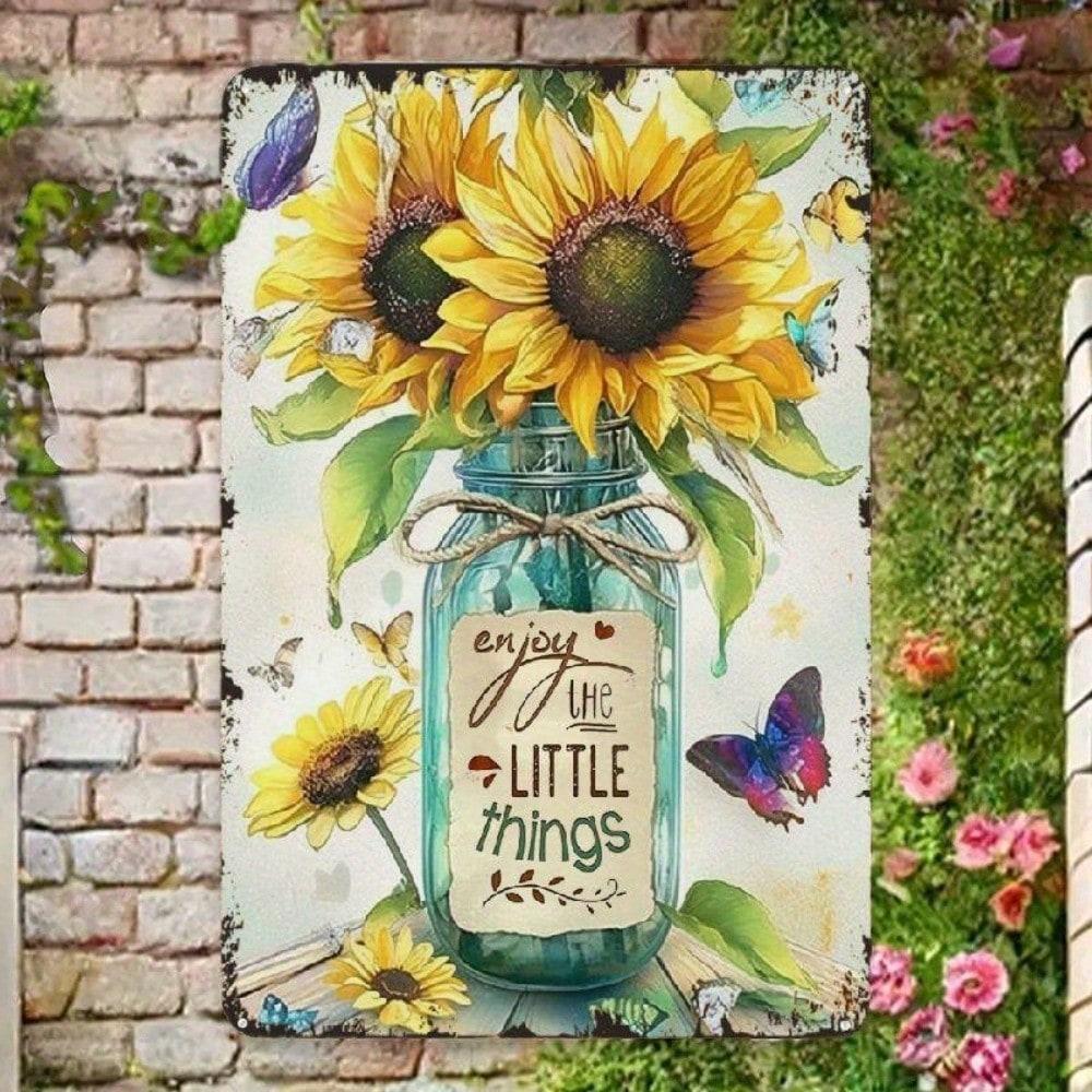 

Vintage Sunflower Mason Jar Metal Tin Sign Rustic Farmhouse Wall Decor 20x30