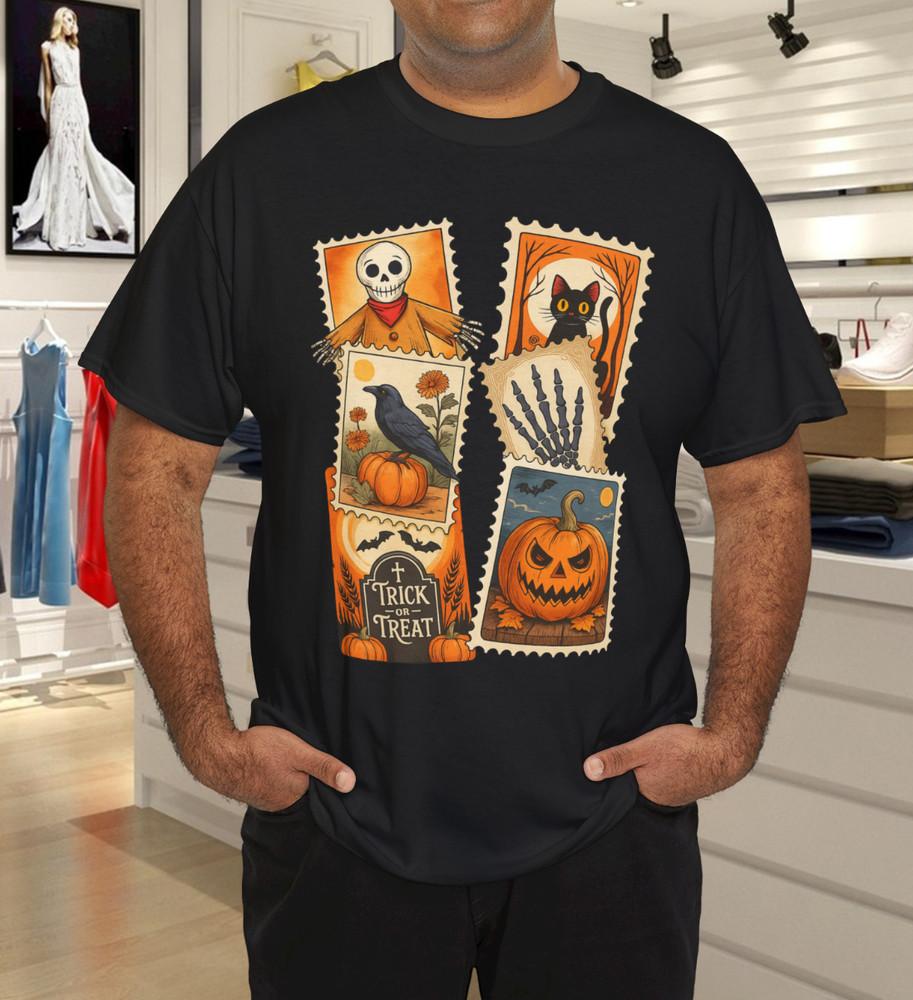 

Vintage Halloween Tee Retro Spooky Season Grim Pumpkin T-Shirt 4XL