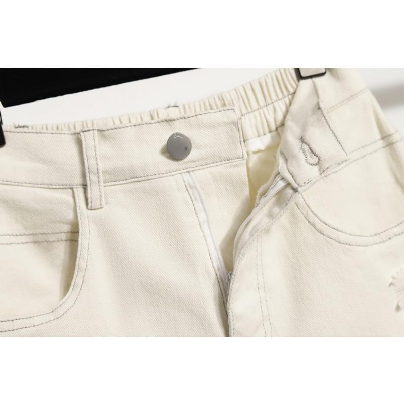 DIMANAF Plus Size Women Shorts Pants Summer Loose Jeans Short Basic High Waist Solid Pants Elastic Waist Maxi