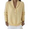 Women Shawl Collar Button Front Knit Sweater Long Sleeve Ribbed Trim Pullover Top