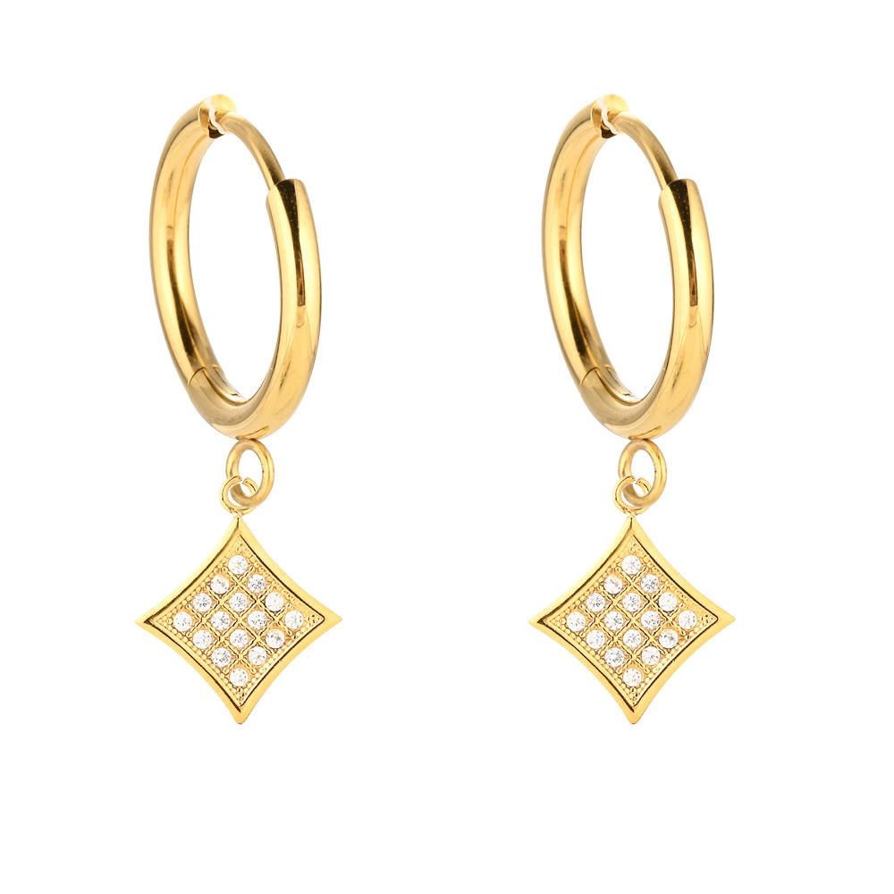 Fashion Sugar Cube Bright Zircon Earrings 316L Stainless Steel Simple Octagram Leaf Earrings Jewelry