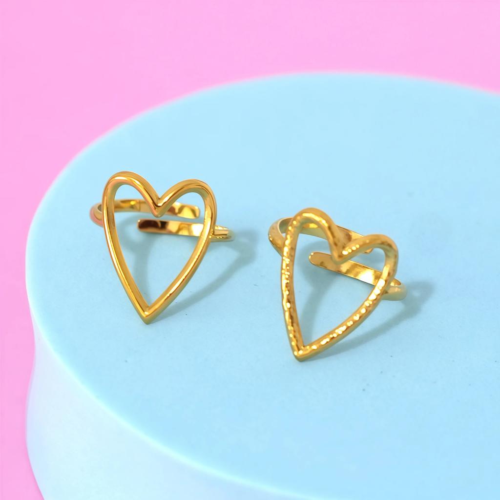 Gold Color Stainless Steel Heart Ring Women Metal Finger Hollow Ring Waterproof Jewelry Girlfriend Gift Bijoux Femme Anillos