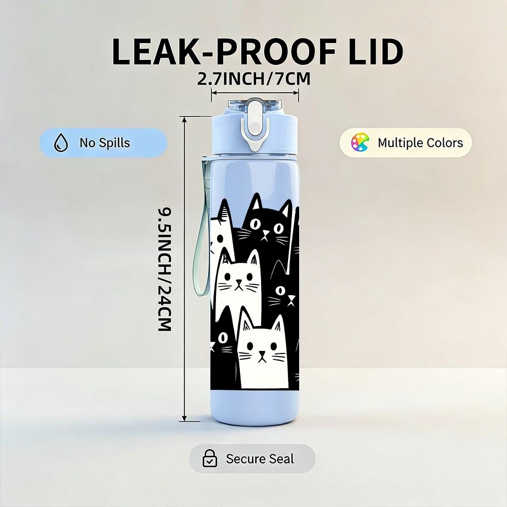 1PC Black Cat Castle Silhouette Group 750ml Color Plastic Sports Water Bottle Leakproof Flip Straw Lid For Sports Office Home Use