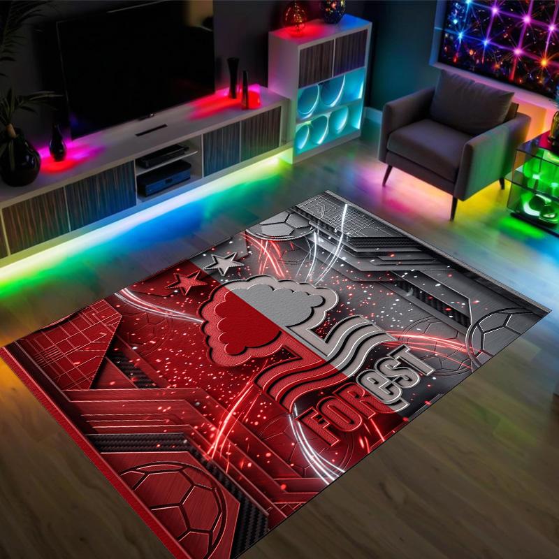 Nottingham Forest Fußball Design Kristall Samt Teppich Gemütlich Nicht?Rutschfester Teppich mit Aufdruck für Schlafzimmer Wohnzimmer Eingang