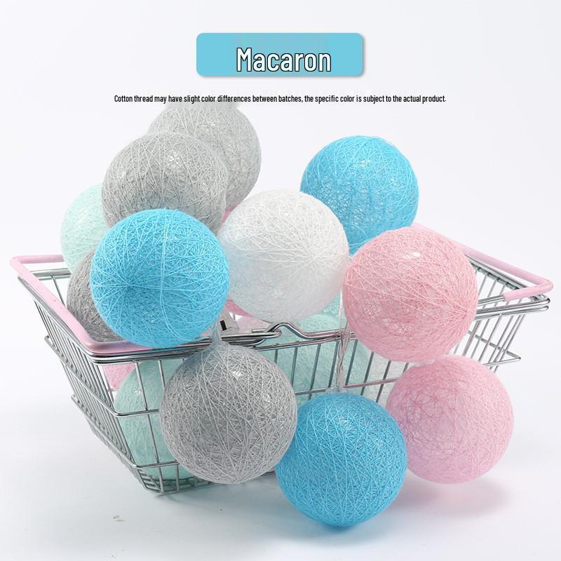 Round Cotton Ball String Lights - Christmas Holiday Decoration, Bedroom Fairy Lights, Flashing Starry Sky