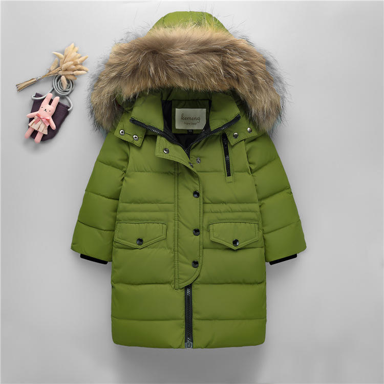 Winter Children Down Jacket for Boys Warm Real Raccoon Fur Hooded Long Boys Outerwear Coat Kids Jacket
