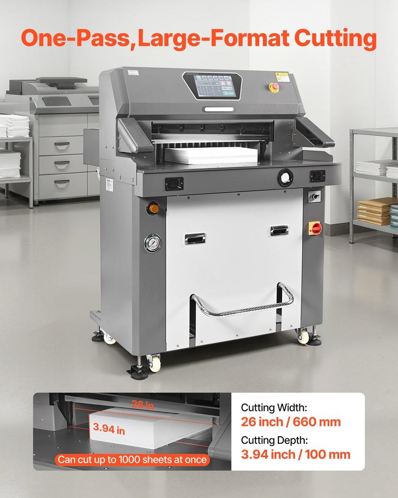 Electric Paper Cutter, Metal Hydraulic Paper Cutter Machine, 660 Mm Cutting Width, 100 Mm Cutting Thickness, Large Size Electric Guillotine Trimmer