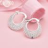 925 Sterling Silver Moon Shape Hollow Pattern Pierced Earrings Wedding Jewelry