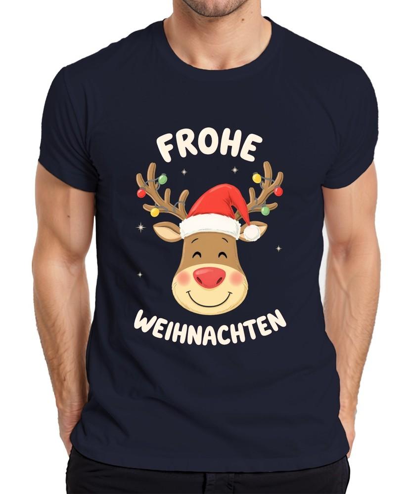 Merry Christmas Reindeer Santa Hat Cartoon Kids Funny Unisexs Tshirt S