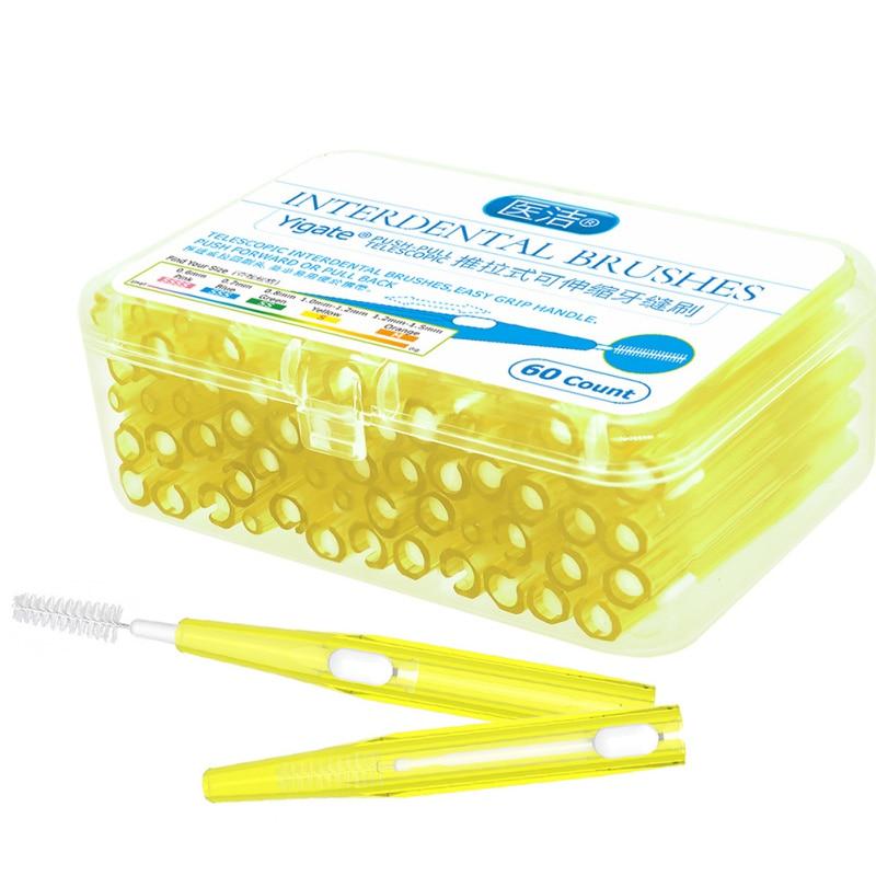 60 Pcs/Pack Push-Pull Interdental Brush Gum Interdental Tooth Brush Orthodontic Toothbrush Oral Care Toothpick