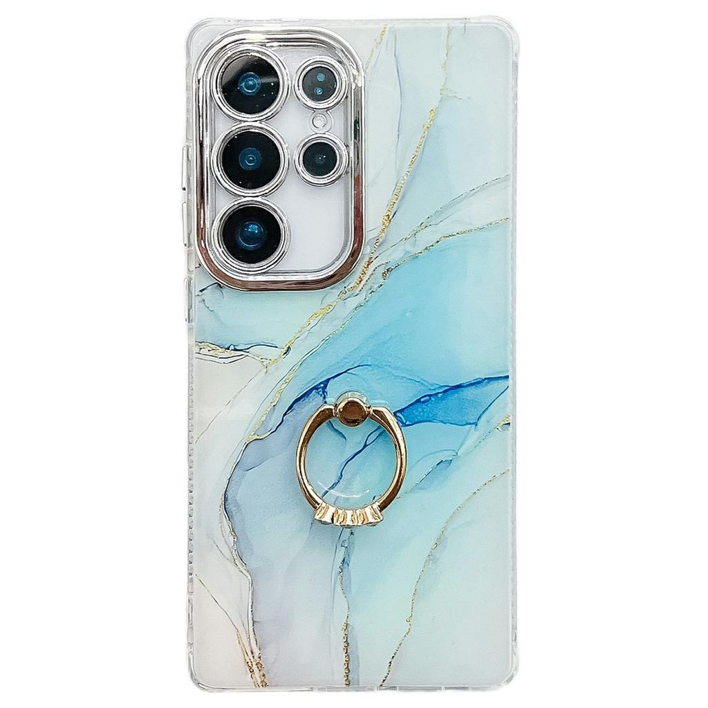 For Samsung Galaxy S25 Ultra Case with Kickstand IMD Marble Pattern Electroplated Phone Cover