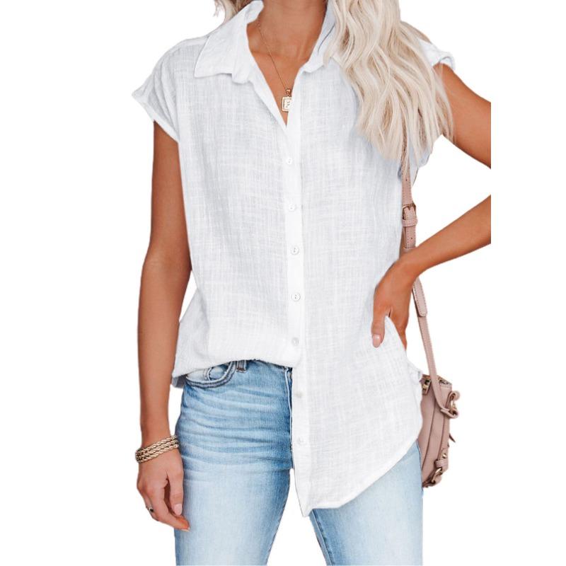 

Summer new style solid color single-breasted lapel shirt sleeveless loose women s blouse GTC134 3XL білий