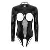 Women's Catsuit Wet Look PVC Leather Bodysuit One Piece Cutout Jumpsuit Clubwear